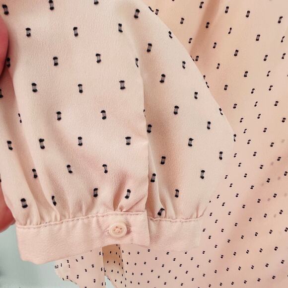 Elle Peach Whip Polka Dot Tie Neck Long Sleeve Sheer Chiffon Career Top Blouse S - Picture 6 of 10